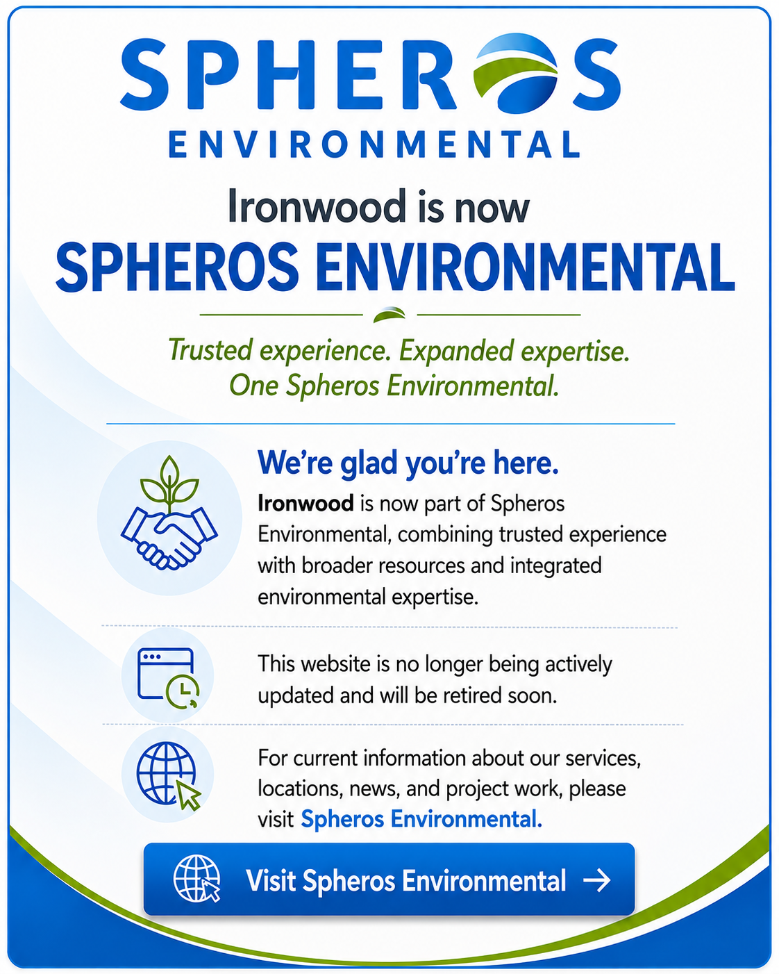 Ironwood is now Spheros Environmental